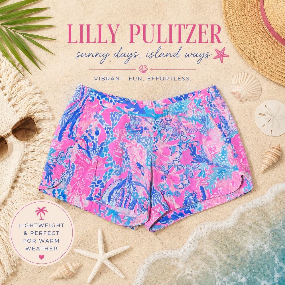 Lilly Pulitzer Ocean View Shorts XS Pink Blue Tropical Marine Life Print Beach